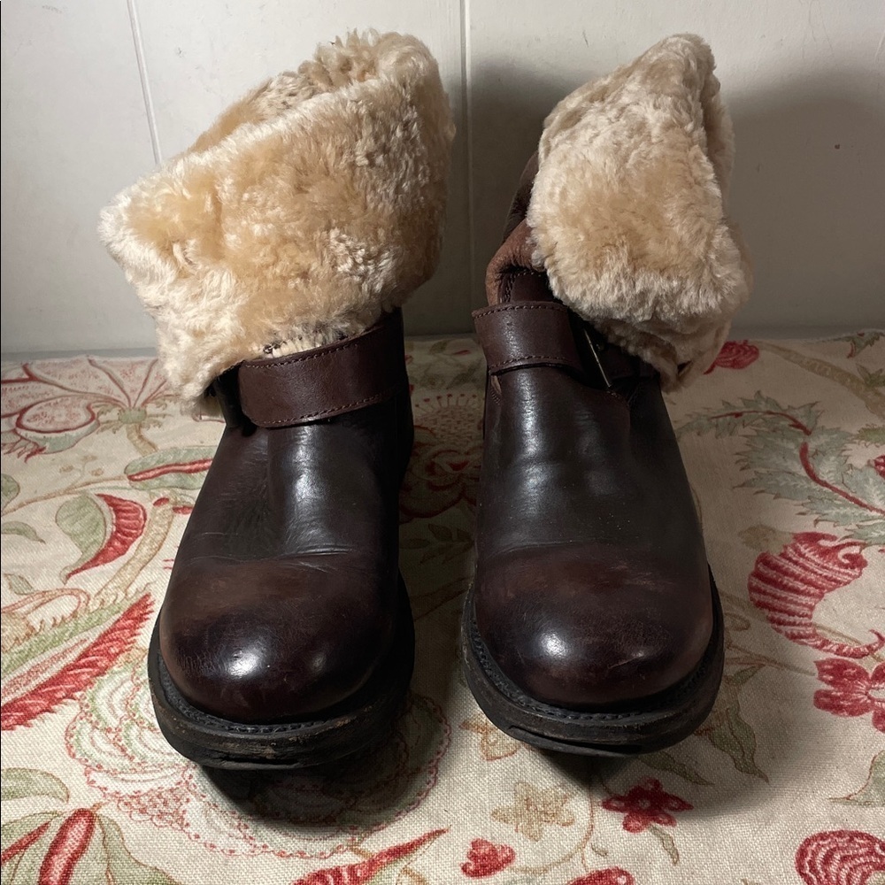 Ash Dark Brown Shearling-Lined Leather Winter Flap Over Boots